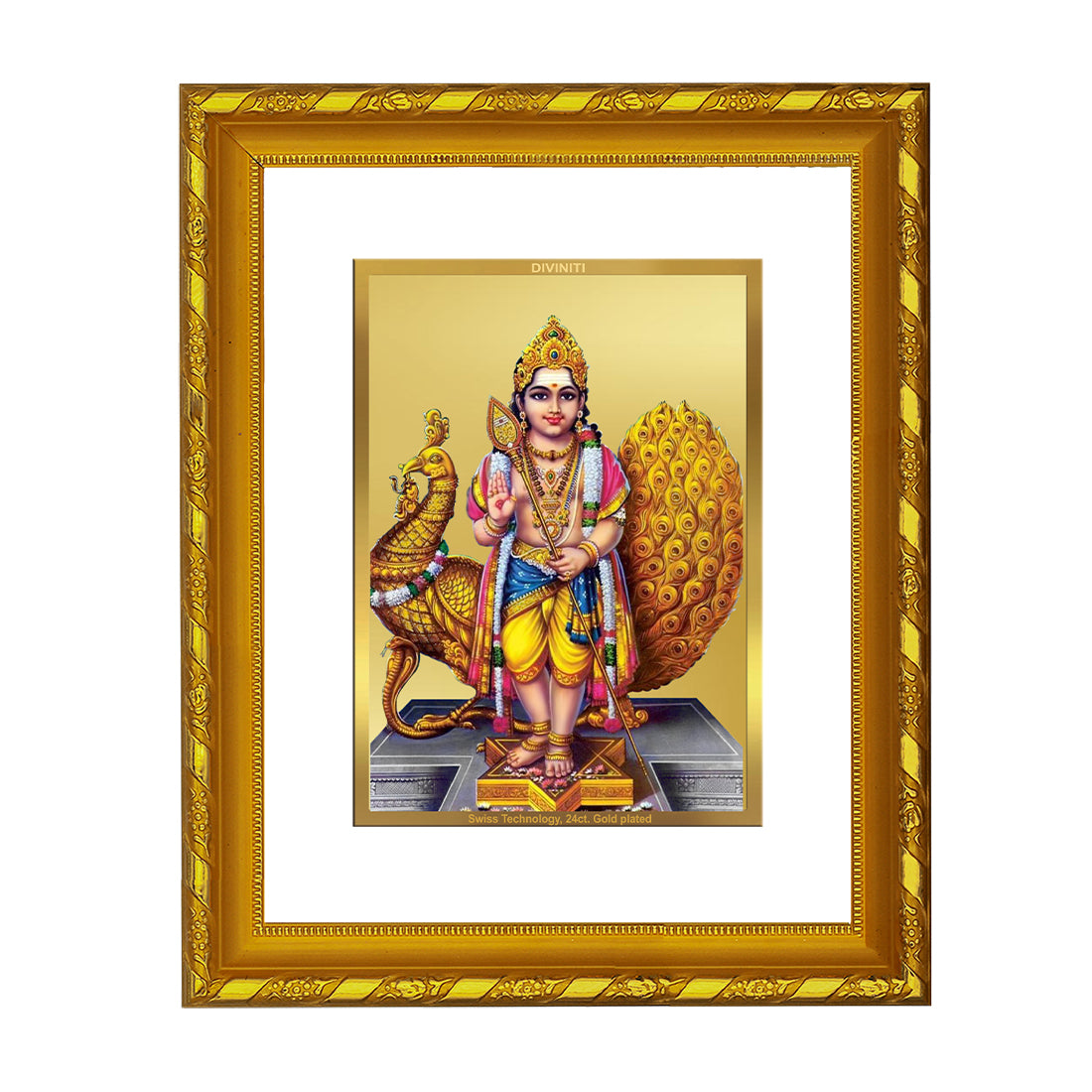 DIVINITI 24K Gold Plated Foil Karthikey Photo Frame Idol for Home Wall Decor, Workshop, Table Top, Gift|DG103 Size 2 (22.6x18.4 CM)