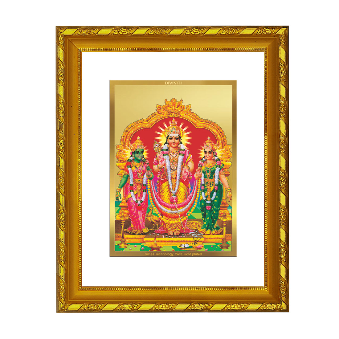 DIVINITI 24K Gold Plated Murugan Valli Traditional Photo Frame Idol for Home Wall Decor, Workshop, Table Top, Premium Gift|DG103 Size 2 (22.6x18.4 CM)