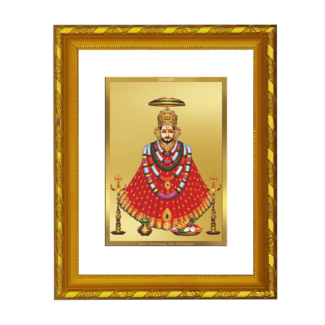 DIVINITI 24K Gold Plated Foil Khatu Shyam Photo Frame Idol for Wall Hanging, Workshop, Table Top, Home Decor, Gift|DG103 Size 2 (22.6x18.4 CM)