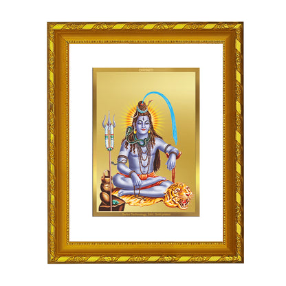 DIVINITI 24K Gold Plated Foil Lord Shiv Photo Frame for Home Decor, Table Top, Wall Hanging, Workshop, Gift|DG103 Size 2 (22.6x18.4 CM)