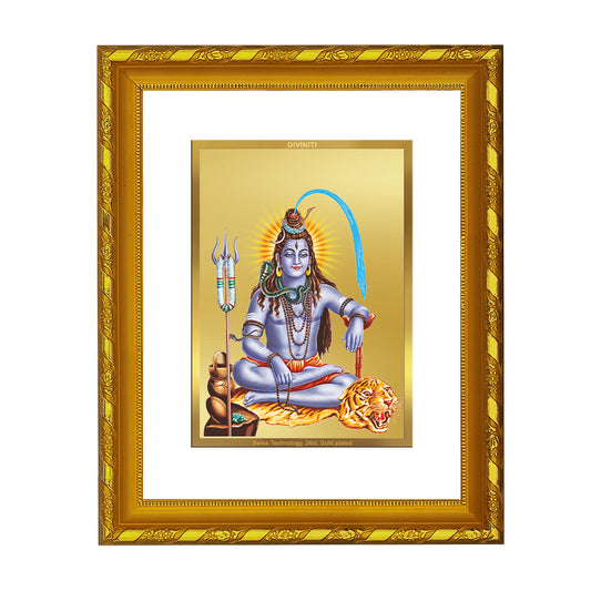 DIVINITI 24K Gold Plated Lord Shiv Wooden Luxurious Photo Frame Idol for Home Decor, Table Top, Wall Hanging, Workshop, Premium Gift | DG103 Size 2 (22.6x18.4 CM)