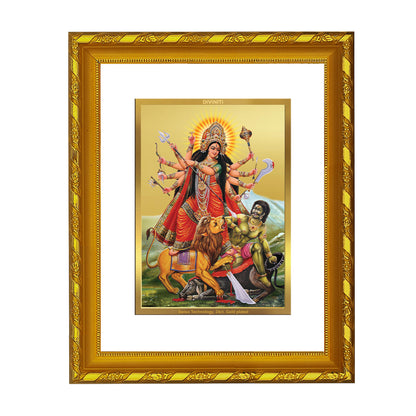 DIVINITI 24K Gold Plated Foil Durga Photo Frame for Home & Office Decor, Wall Hanging, Workshop, Table Top, Gift|DG103 Size 2 (22.6x18.4 CM)