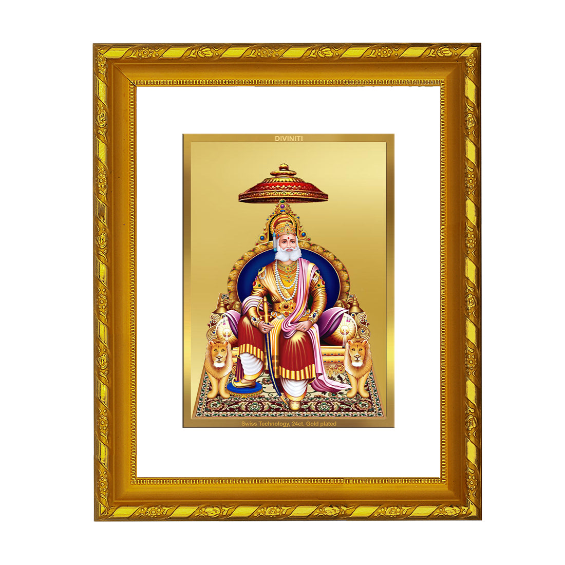 DIVINITI 24K Gold Plated Agrasen Maharaj Wooden Elegant Photo Frame Idol for Wall Hanging, Workshop, Table Top, Home Decor, Luxury Gift | DG103 Size 2 (22.6x18.4 CM)