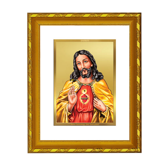 DIVINITI 24K Gold Plated Jesus Christ Wooden Religious Photo Frame Idol for Home & Office Decor, Wall Hanging, Workshop, Table Top, Gift | DG103 Size 2 (22.6x18.4 CM)