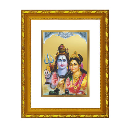 DIVINITI 24K Gold Plated Lord Shiv Parivar Wooden Photo Frame Idol for Home Wall Decor, Workshop, Table Top, Premium Gift | DG103 Size 2 (22.6x18.4 CM)