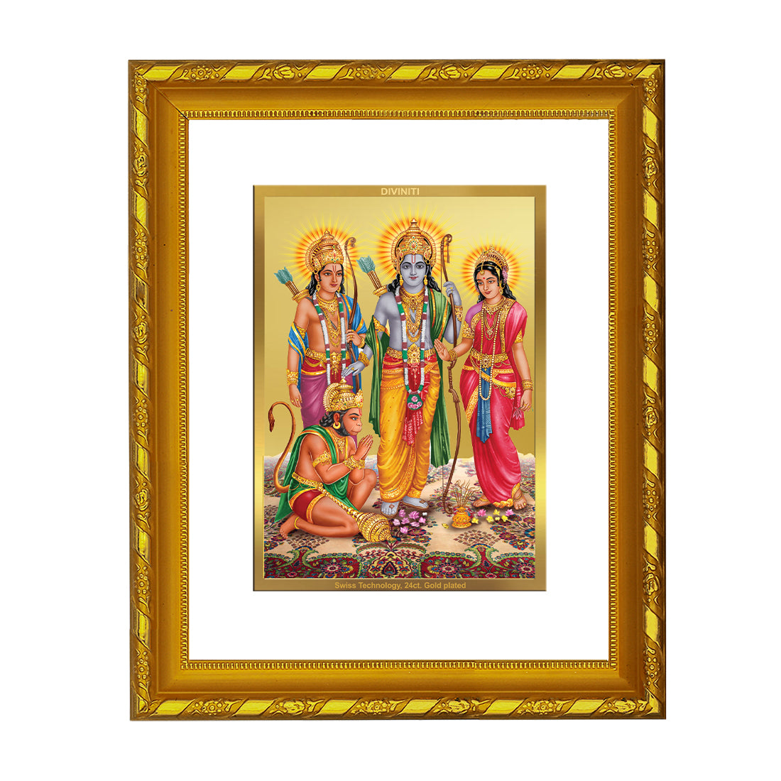 DIVINITI 24K Gold Plated Lord Ram Darbar Wooden Photo Frame Idol for Home Decor, Table Top, Wall Hanging, Workshop, Premium Gift | DG103 Size 2 (22.6x18.4 CM)