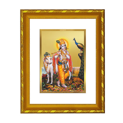 DIVINITI 24K Gold Plated Foil Lord Krishna Photo Frame Idol for Home Wall Decor, Workshop, Table Top, Gift|DG103 Size 2 (22.6x18.4 CM)