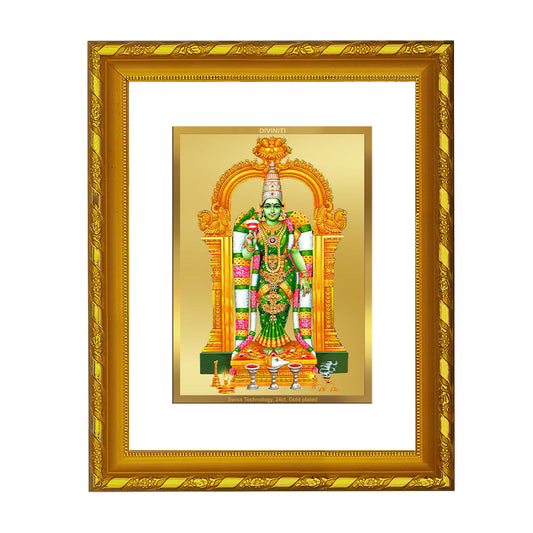 DIVINITI 24K Gold Plated Meenakshi Wooden Photo Frame Idol for Home Decor, Table Top, Wall Hanging, Workshop, Premium Gift | DG103 Size 2 (22.6x18.4 CM)