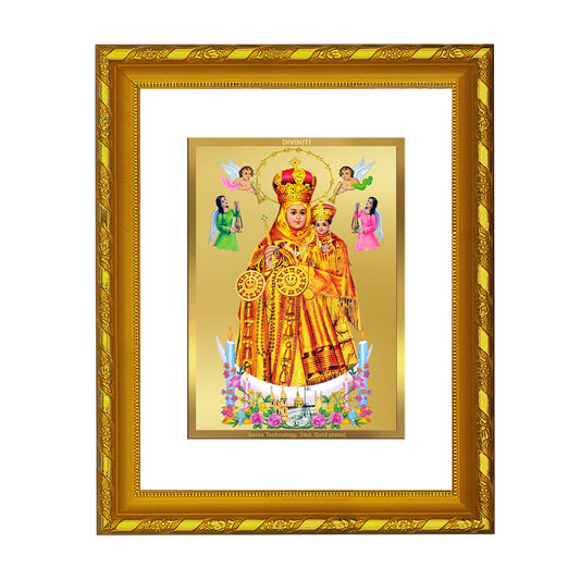 DIVINITI 24K Gold Plated Lady Of Health Wooden Photo Frame Idol for Home Decor, Puja Room, Table Top, Wall Hanging, Workshop, Luxurious Gift | DG103 Size 2 (22.6x18.4 CM)