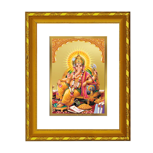 DIVINITI 24K Gold Plated Lord Ganesha Wooden Exquisite Photo Frame Idol for Home & Office Decor, Wall Hanging, Workshop, Table Top, Gift | DG103 Size 2