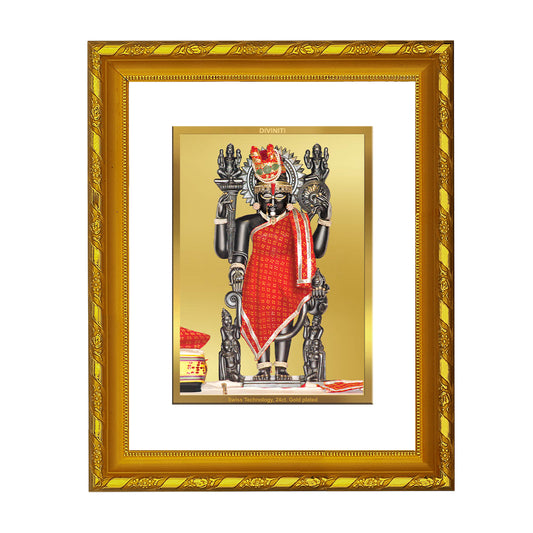 DIVINITI 24K Gold Plated Dwarkadhish Wooden Premium Photo Frame Idol for Wall Hanging, Workshop, Table Top, Home Decor, Luxury Gift | DG103 Size 2 (22.6x18.4 CM)