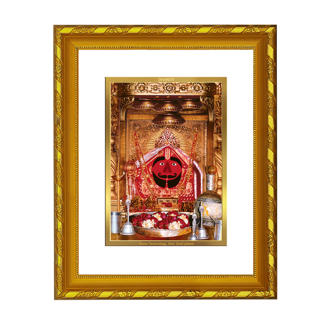 DIVINITI 24K Gold Plated Salasar Balaji Wooden Photo Frame Idol for Home Decor, Puja Room, Table Top, Wall Hanging, Workshop, Luxurious Gift | DG103 Size 2 (22.6x18.4 CM)