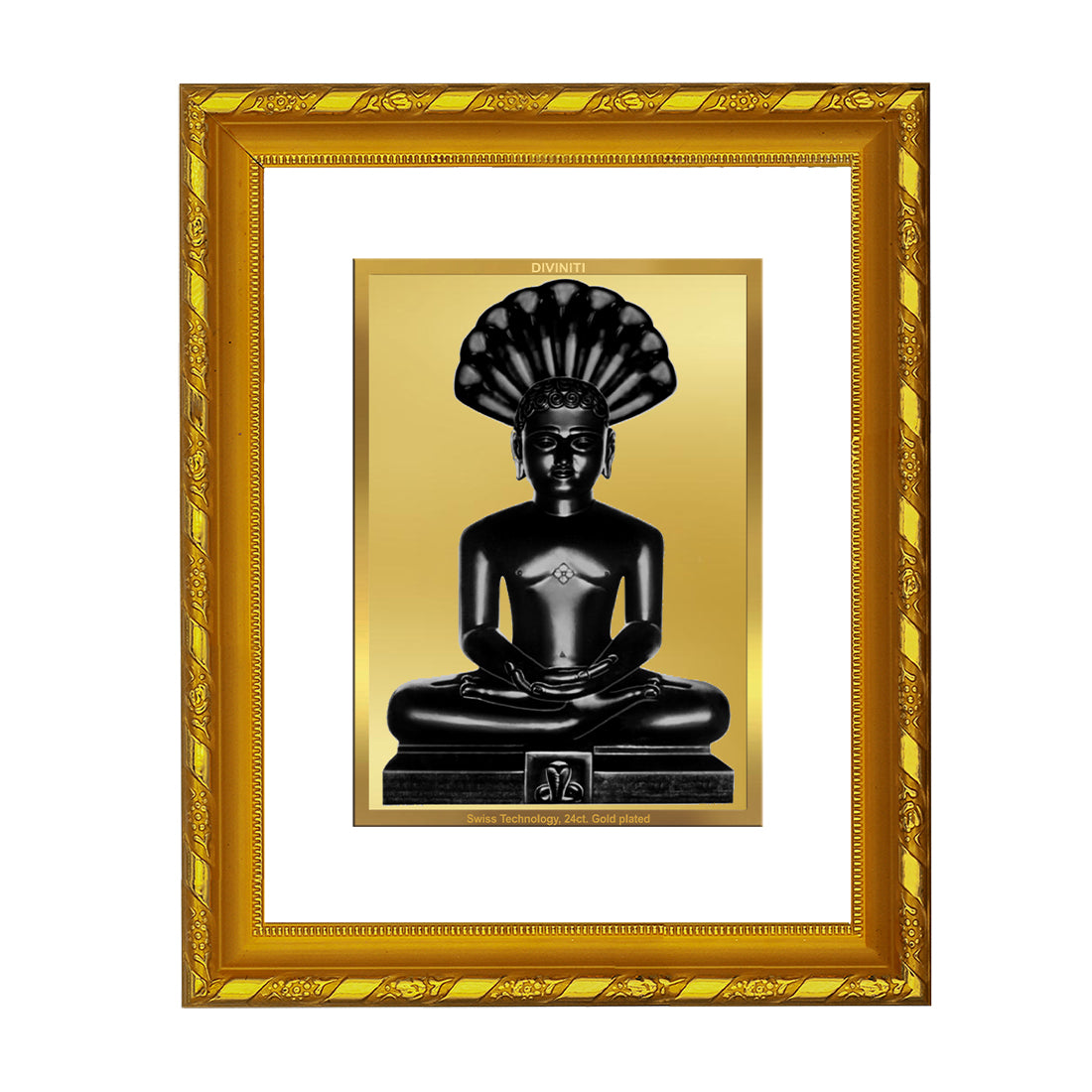 DIVINITI 24K Gold Plated Foil Parshvanatha Photo Frame Idol for Home Decor, Table Top, Wall Hanging, Workshop, Gift|DG103 Size 2 (22.6x18.4 CM)