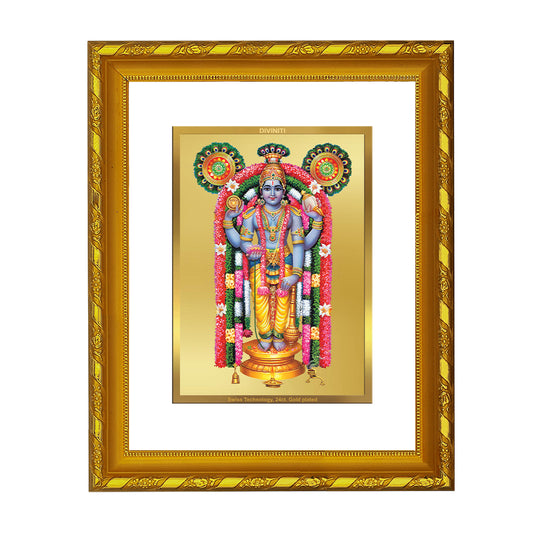 DIVINITI 24K Gold Plated Guruvayurappan Wooden Modern Photo Frame Idol for Puja Room, Home Wall Decor, Workshop, Table Top, Premium Gift | DG103 Size 2 (22.6x18.4 CM)