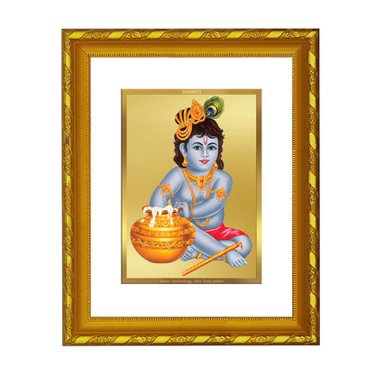 DIVINITI 24K Gold Plated Bal Gopal Wooden Elegant Photo Frame Idol for Puja Room, Home Wall Decor, Workshop, Table Top, Premium Gift | DG103 Size 2 (22.6x18.4 CM)