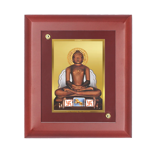 DIVINITI 24K Gold Plated Foil Mahavira Wooden Wall Photo Frame Idol for Home Wall Decor, Table Top, Puja Room, Luxury Gift | MDF Size 1 (16.7x14.2 CM)