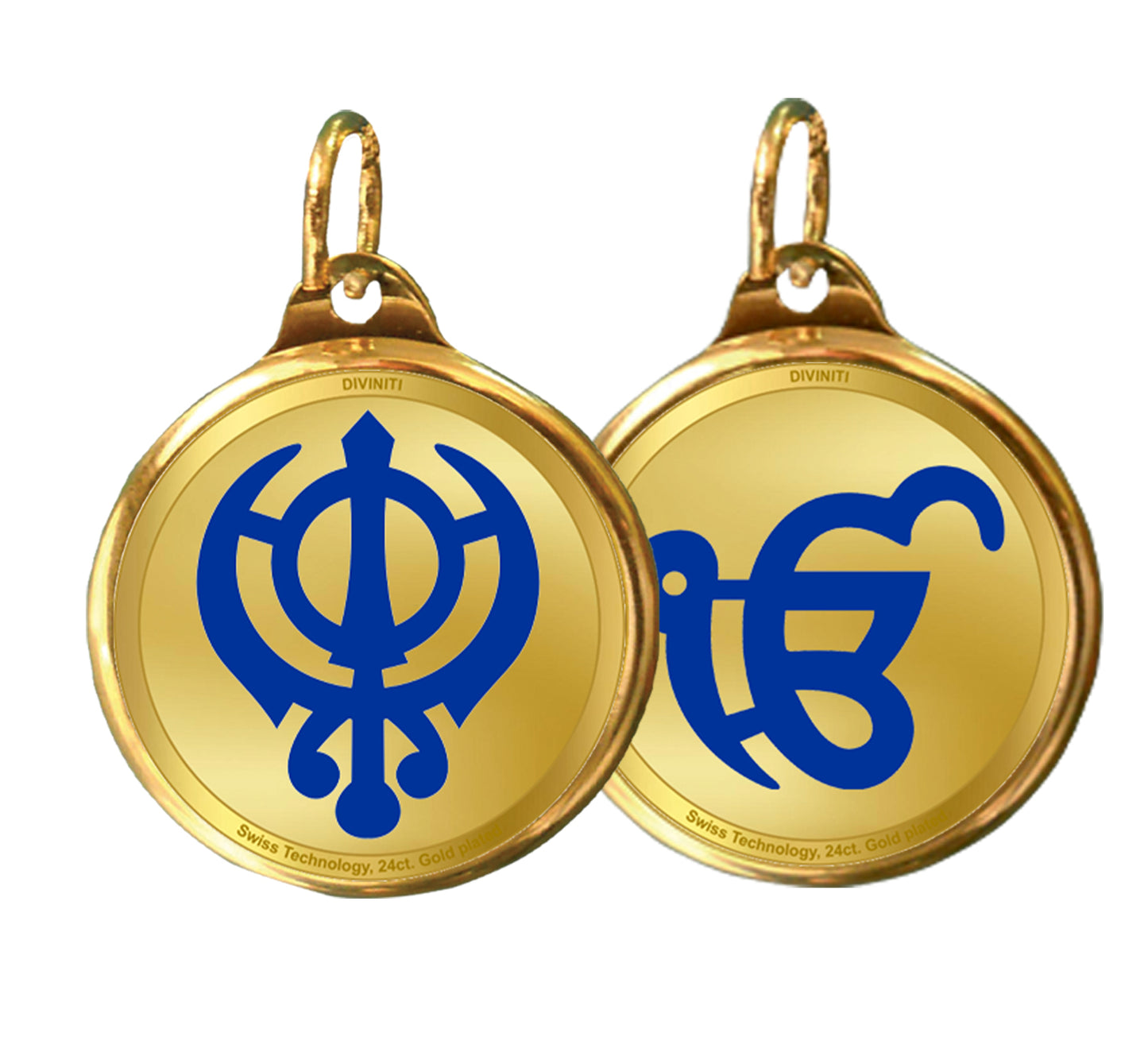 Diviniti 24K Double sided Gold Plated Pendant KHANDA SAHIB & EK OMKAR|28 MM Flip Coin (1 PCS)