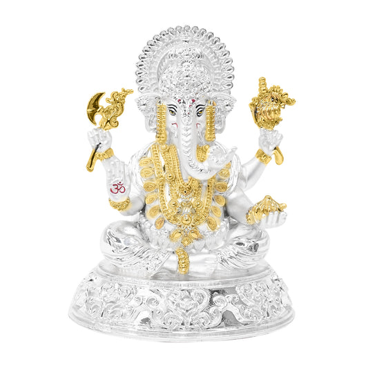 DIVINITI 999 Silver Plated Ganesha Idol | Exquisite Divine Statue for Home Decor, Office Table Top, Pooja Room & Gift (14.5X11.5CM)