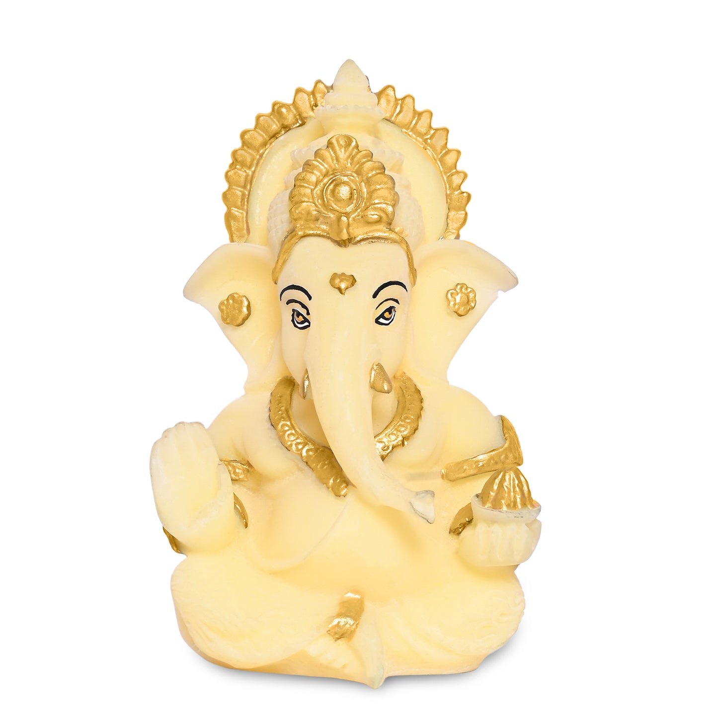 Diviniti 24K Gold Plated Resin Lord Ganesha Idol for Car Dashboard Tabletop For Home Decor Mandir Puja Gift Lime Yellow (8.4x4.2cm)