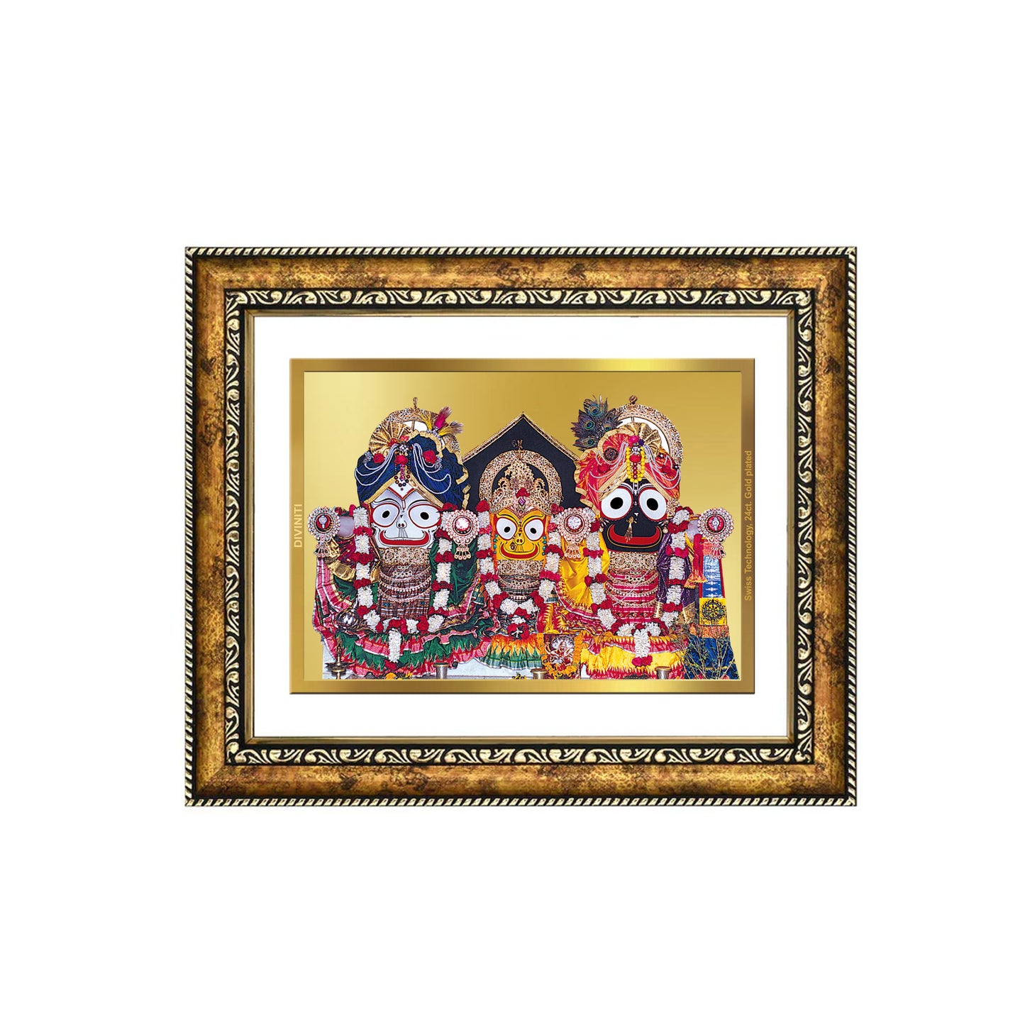 DIVINITI 24K Gold Plated Jagannath Wall Photo Frame for Home Decor, Wall Hanging, Table Top, Puja Room & Gift DG113S3 (27.6X35.4 CM)