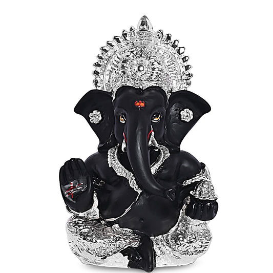 Diviniti 999 Silver Plated Resin Lord Ganesha Idol for Car Dashboard Tabletop for Home Decor Mandir Puja Gift Black (8.4x4.2cm)