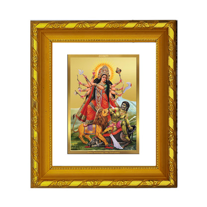 DIVINITI 24K Gold Plated Foil Durga Maa Photo Frame for Home Decor, TableTop, Puja, Festival DG 103 Size 1 (15.3x14.9 CM)