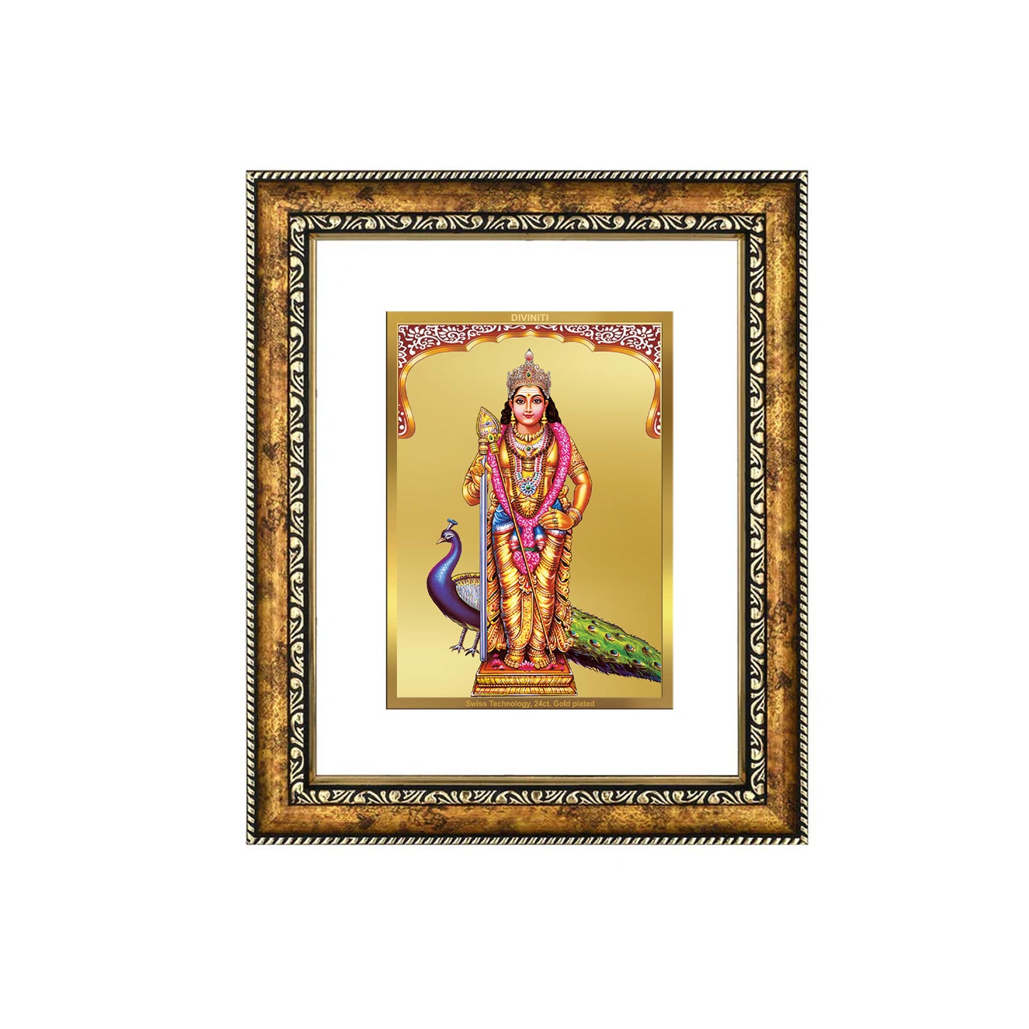 DIVINITI 24K Gold Plated Murugan Wall Photo Frame for Home Decor, Wall Hanging, Table Top, Puja Room & Gift DG113S3 (27.6X35.4 CM)