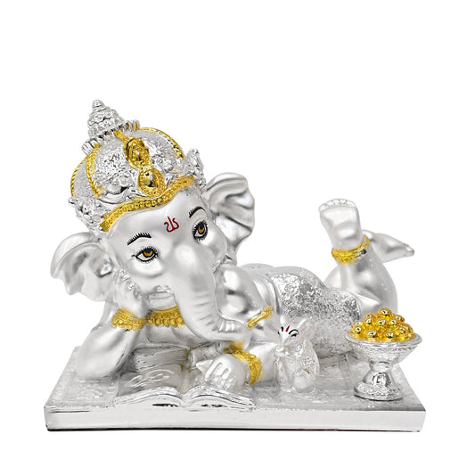 Diviniti 999 Silver-Plated Bal Ganesha Statue Delightful & Blessing for Home Décor Office Tabletop, Pooja Room (12x14 CM)