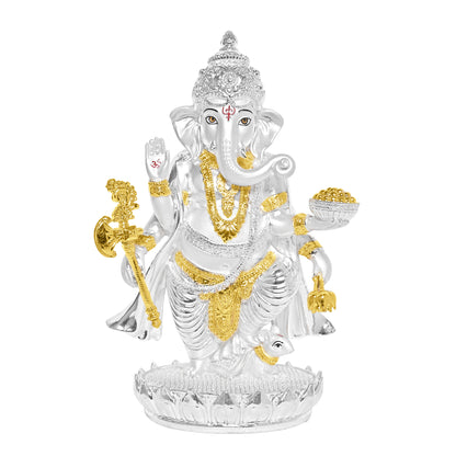 Diviniti 999 Silver Plated Ganesh Ji Idol Statue Exquisite Spiritual Blessing for Home, Office & Pooja Room Gift (19.5x13 CM)