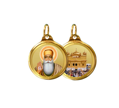 Diviniti 24K Gold Plated Guru Nanak & Golden Temple 18MM Double Sided Pendant For Men, Women & Kids