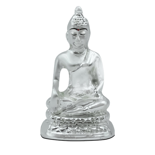 Diviniti 999 Silver Plated Lord Buddha Statue Idol For Office Desk, Workshop, Table Top and Home Decor Showpiece, Luxury Gift (5.5x3 CM)