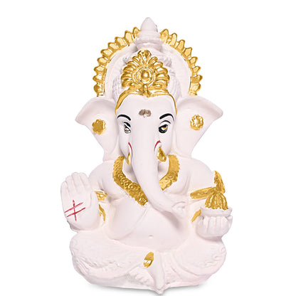 Diviniti 24K Gold Plated Resin Lord Ganesha Idol for Car Dashboard Tabletop for Home Decor Mandir Puja Gift Cream (8.4x4.2cm)