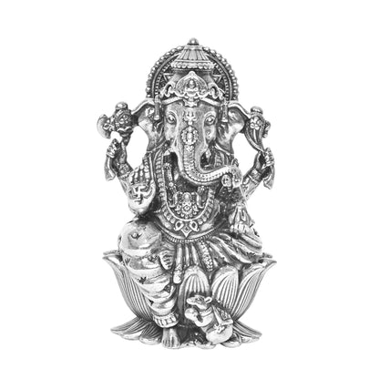 Diviniti 925 Pure Silver Ganesha Idol Statue Exquisite Craftsmanship for Blessings and Abundance for Home Office Décor, Tabletop, Puja Room Gift (6x6.2 CM, 62g)