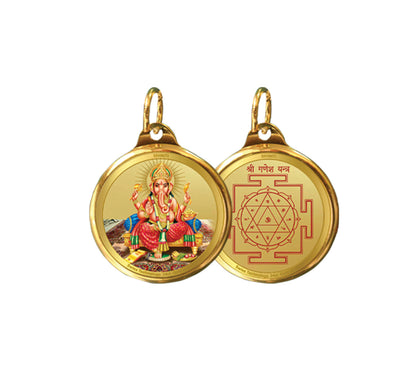 Diviniti 24K Double sided Gold Plated Pendant Ganesha  & Yantra|28 MM Flip Coin