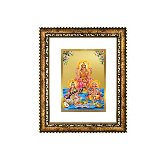 DIVINITI 24K Gold Plated Lakshmi Ganesha Saraswati Wall Photo Frame for Home Decor, Wall Hanging, Table Top, Puja Room & Gift DG113S3 (27.6X35.4 CM)