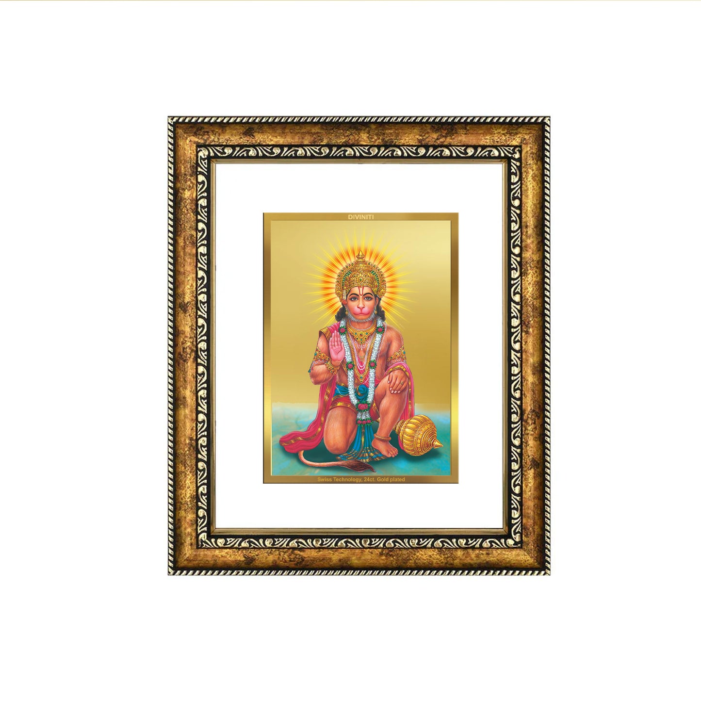 DIVINITI 24K Gold Plated God Hanuman Wall Photo Frame for Home Decor, Wall Hanging, Table Top, Puja Room & Gift DG113S3 (27.6X35.4 CM)