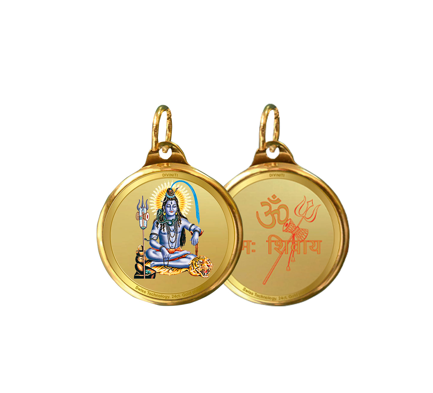 Diviniti 24K Gold Plated Lord Shiva & Om 22MM Double Sided Pendant For Men, Women & Kids