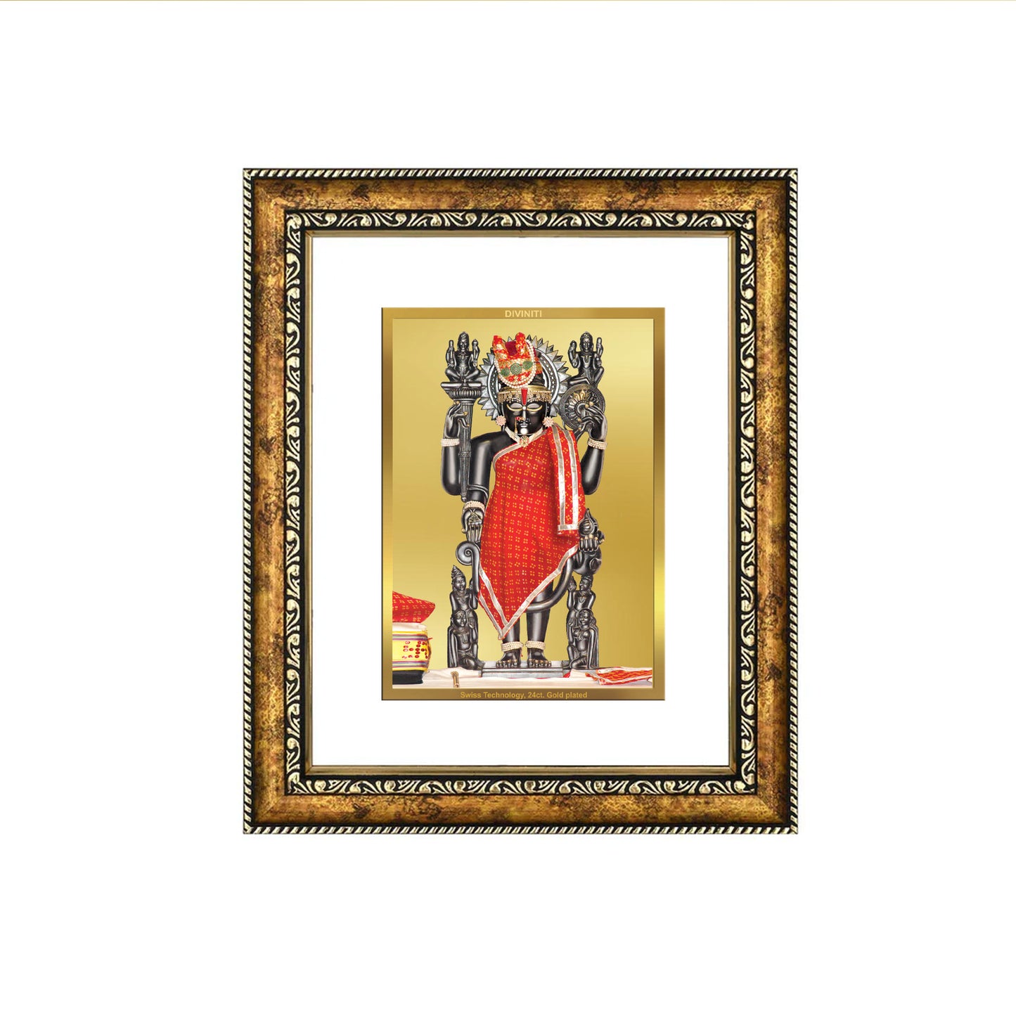 DIVINITI 24K Gold Plated Dwarkadhish Wall Photo Frame for Home Decor, Wall Hanging, Table Top, Puja Room & Gift DG113S3 (27.6X35.4 CM)