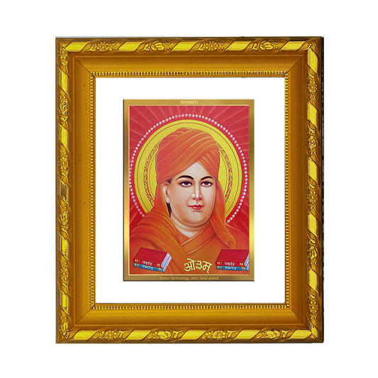 DIVINITI 24K Gold Plated Foil Dayananda Saraswati Wall Photo Frame for Home Decor Showpiece DG 103 Size 1 (15.3x14.9 CM)