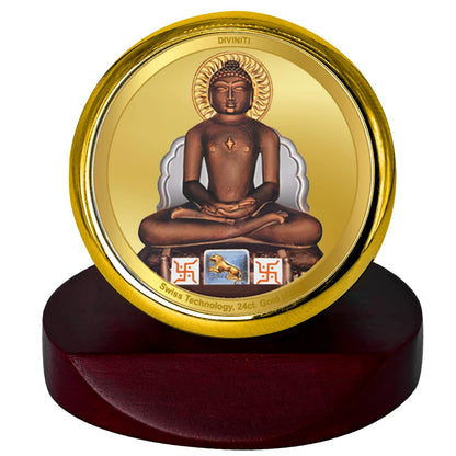 Diviniti 24K Gold Plated Mahavir Photo Frame for Car Dashboard, Home Decor, Table Top, Puja Room Worship and Festival Gift MCF1CGOLD (5.5x5 CM)