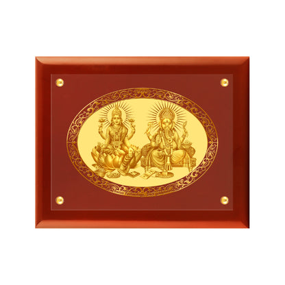 Diviniti 24K Gold Plated Foil Laxmi Ganesha Photo Frame for Home Decor, Wall Hanging, Office Table, Gift MDF Size 2 (22.6x18.4 CM)