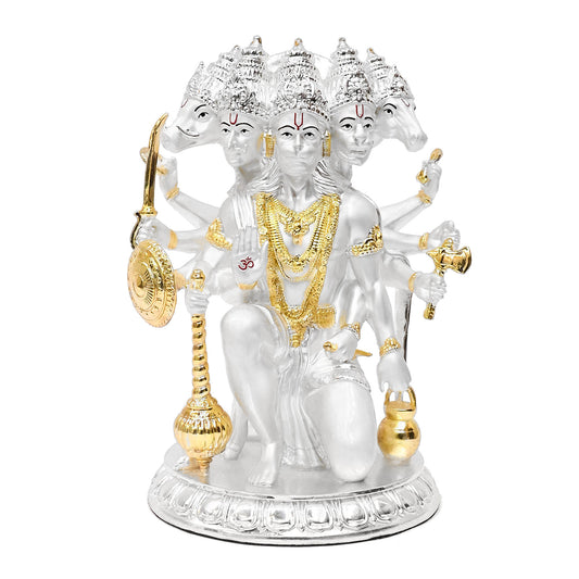 DIVINITI 999 Silver Plated Lord Panchmukhi Hanuman Idol | Exquisite Divine Statue for Home Decor, Office Table Top, Pooja Room & Gift (17.5X12.3CM)