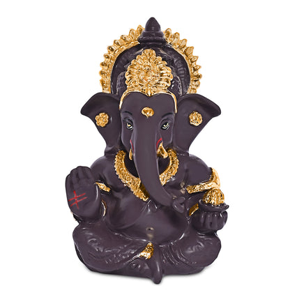 Diviniti 24K Gold Plated Resin Lord Ganesha Idol for Car Dashboard Tabletop for Home Decor Mandir Puja Gift Coffee Brown (8.4x4.2cm)