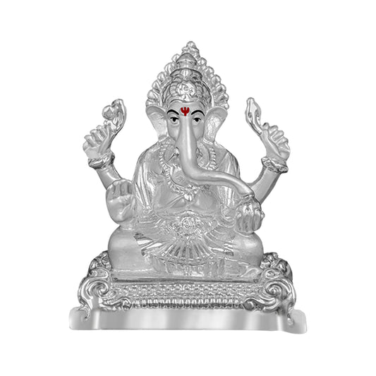 DIVINITI 999 Silver Plated Lord Ganesha Statue For Love, Joy, Prosperity, Idol For Home Decor, Office, Workshop, Luxury Gift (11.5x8.5 CM)