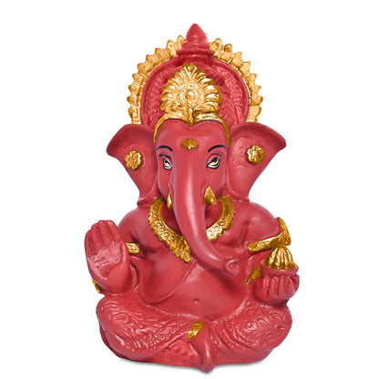 Diviniti 24K Gold Plated Resin Lord Ganesha Idol for Car Dashboard Tabletop for Home Decor Mandir Puja Gift Red (8.4x4.2cm)