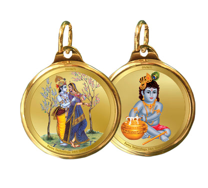 Diviniti 24K Gold Plated Radha Krishna & Bal Gopal 22MM Double Sided Pendant For Men, Women & Kids