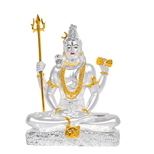 DIVINITI 999 Silver Plated Four Hand Lord Shiva Idols Statue Power, Blessings for Home & Office Decor, Tabletop, Puja Room Gift (16x12 CM)