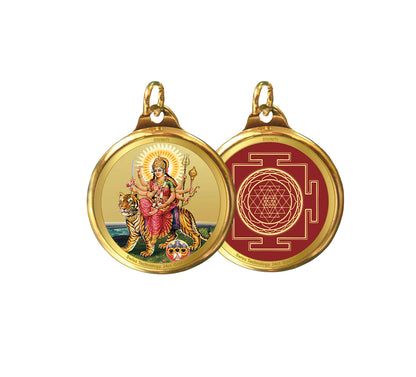 DIVINITI 24K Gold Plated Durga & Yantra 18 MM Double Sided Pendant For Men, Women & Kids