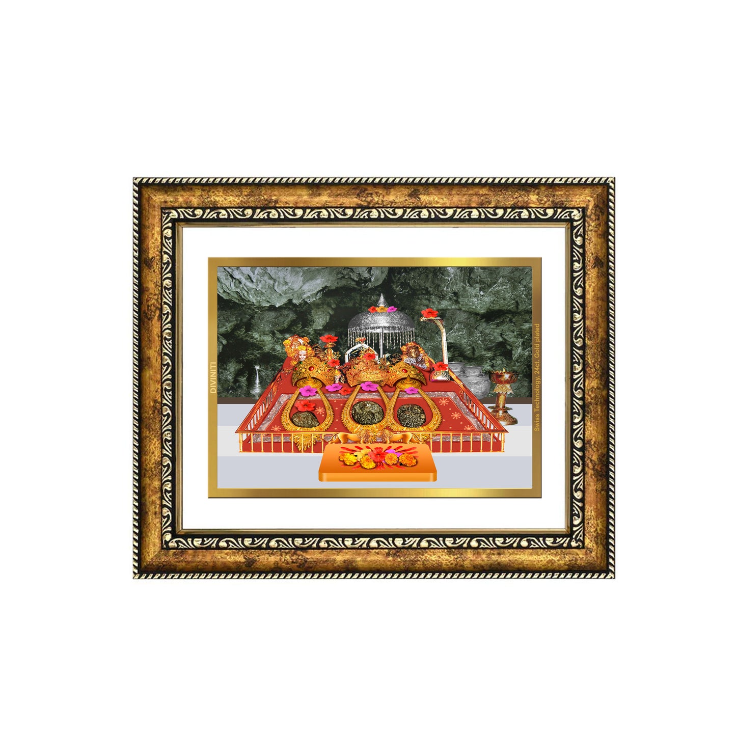 DIVINITI 24K Gold Plated Maa Ka Darbar Wall Photo Frame for Home Decor, Wall Hanging, Table Top, Puja Room & Gift DG113S3 (27.6X35.4 CM)