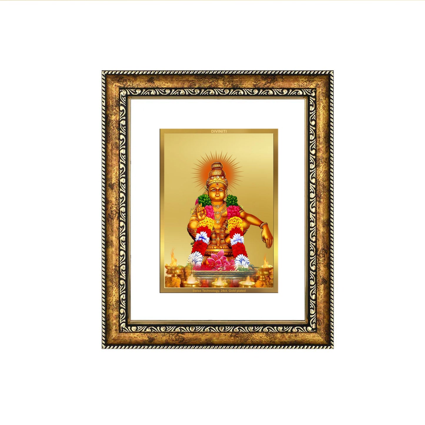 DIVINITI 24K Gold Plated Ayyapan-1 Wall Photo Frame for Home Decor, Wall Hanging, Table Top, Puja Room & Gift DG113S3 (27.6X35.4 CM)